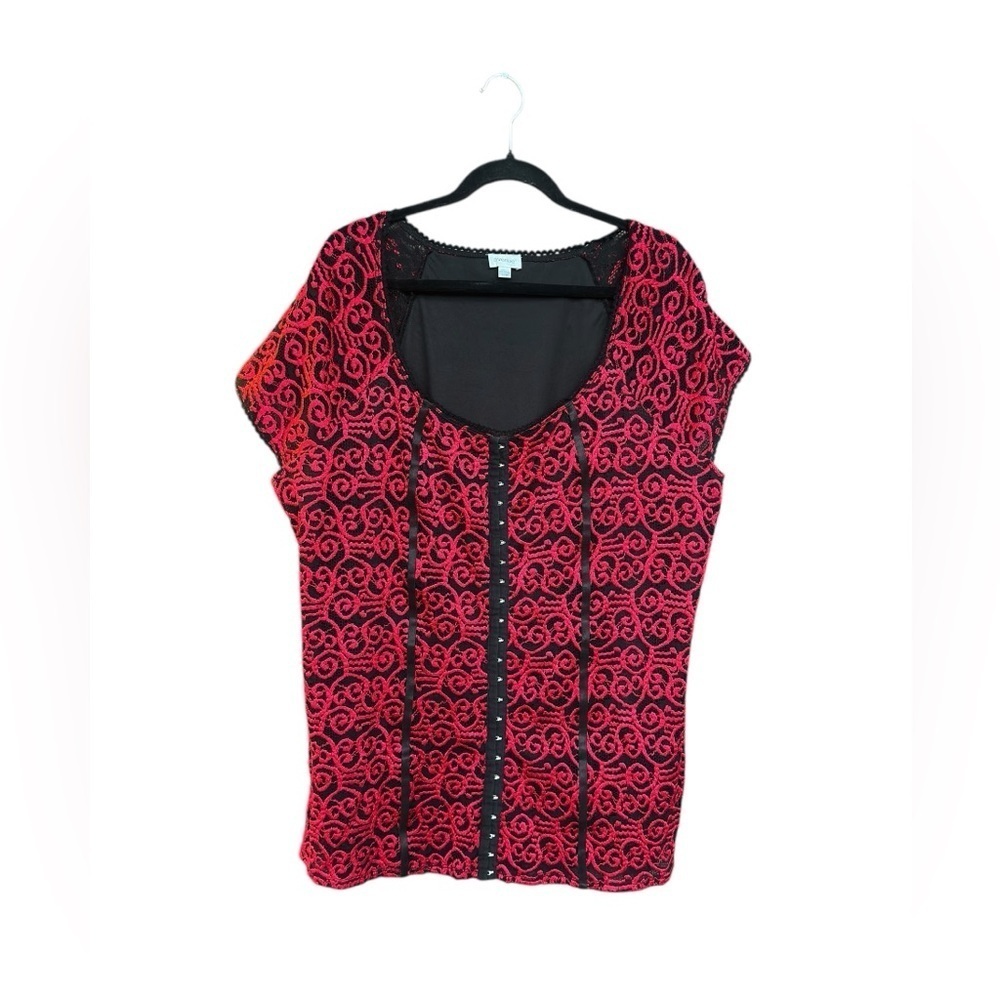 Vintage Y2K Avenue Gothic Red And Black Corset Lace Top Sz 22/24 Whimsygoth